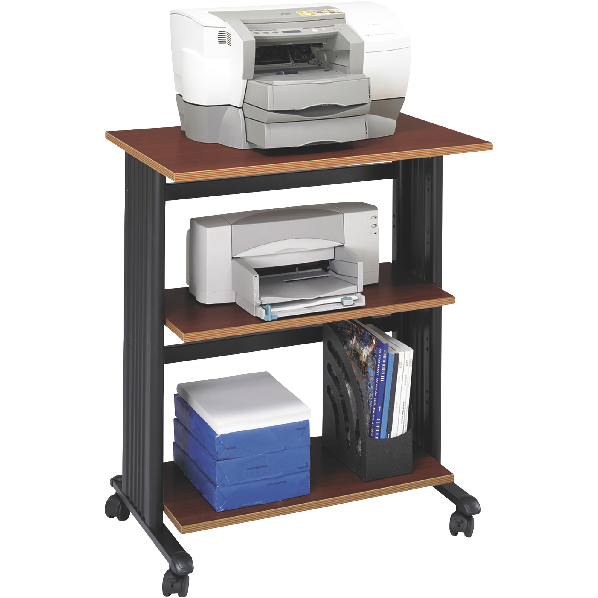 Safco Muv 3-Level Adjustable Printer Stand, Cherry/Black, Model# 1881CY